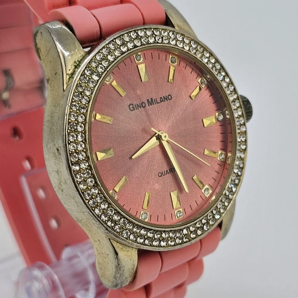40MM Women's Watch Pink Dial Crystal Bezel Pink Plastic Bands New‎ Battery
